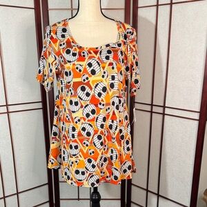 LuLaRoe Disney Jack the Skeleton Orange & Yellow Short Sleeve Perfect Tee